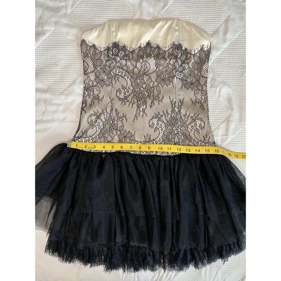 Sugar Thrillz Corset Lace Tulle Mini Dress Black Cream Small - Picture 7 of 7